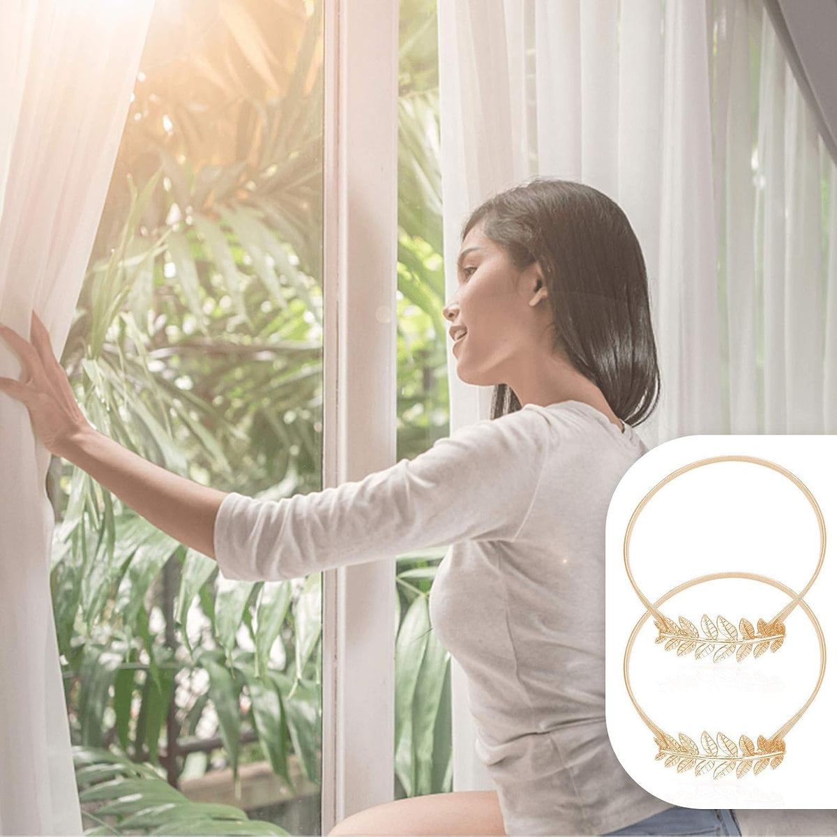 4Pack Curtain Tiebacks Aluminum Alloy Spring Design Curtain Holdback Leaf Carving Design Curtain Ties for Drapes Curtain Ties Backs Curtain Modern Style Curtain Holdback Decor(Gold Leaf)