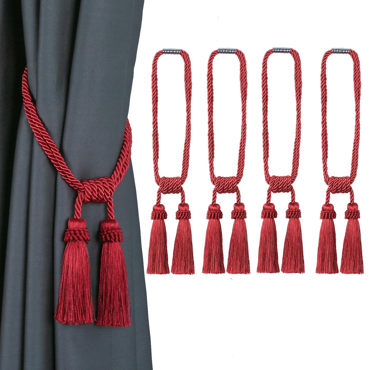 Magnetic Curtain Tiebacks Handmade Tassel Drapery Holdback,2P