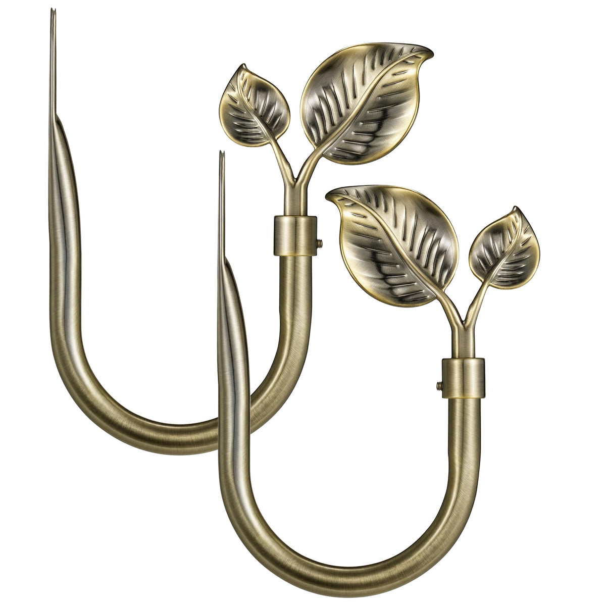 Leaf-Shaped Curtain Holdbacks 2pcs, Wall Mounted Alloy Curtains Side Holders, Curtain Tie Backs Hooks for Drapes Window Home Decoration, Brushed BlackBrushed Gold
