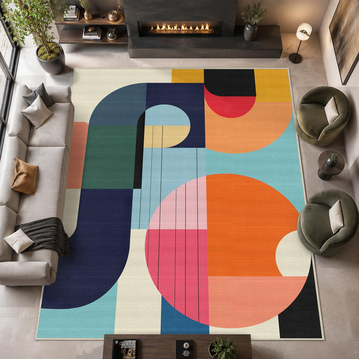 5x7 Area Rug Colorful Boho Geometric Carpet Modern Abstract Large Rug for Living Room Bedroom Machine Washable Non-Slip Rug for Dining Room Kids Playroom Office