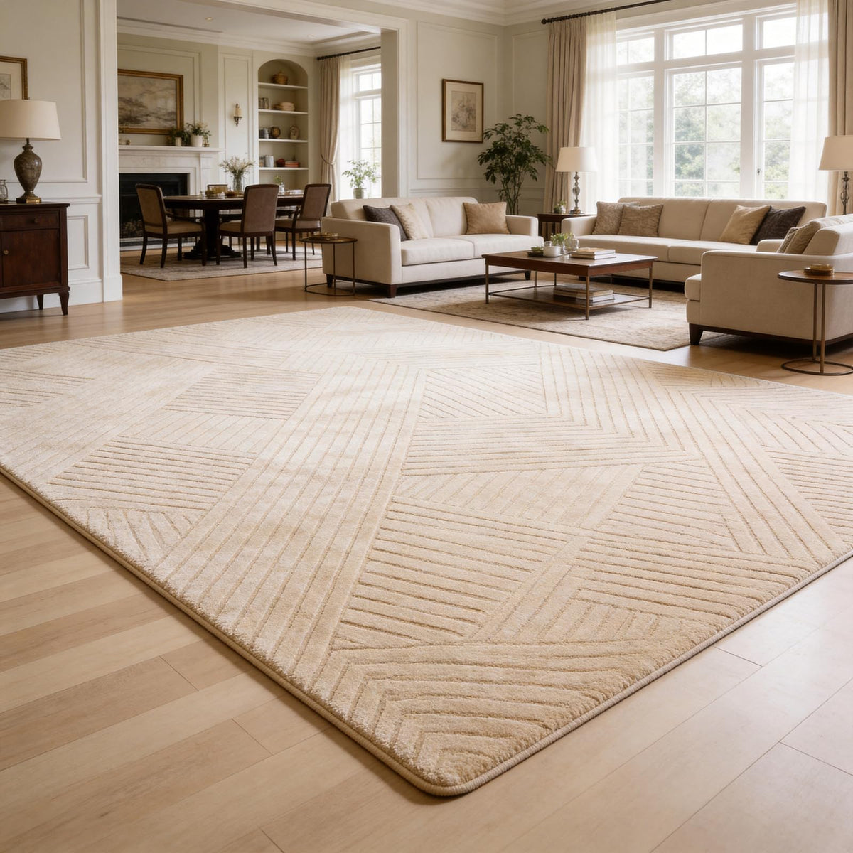Beige Geometric 5x7 Solid Area Rug, Washable for Living Room Bedroom