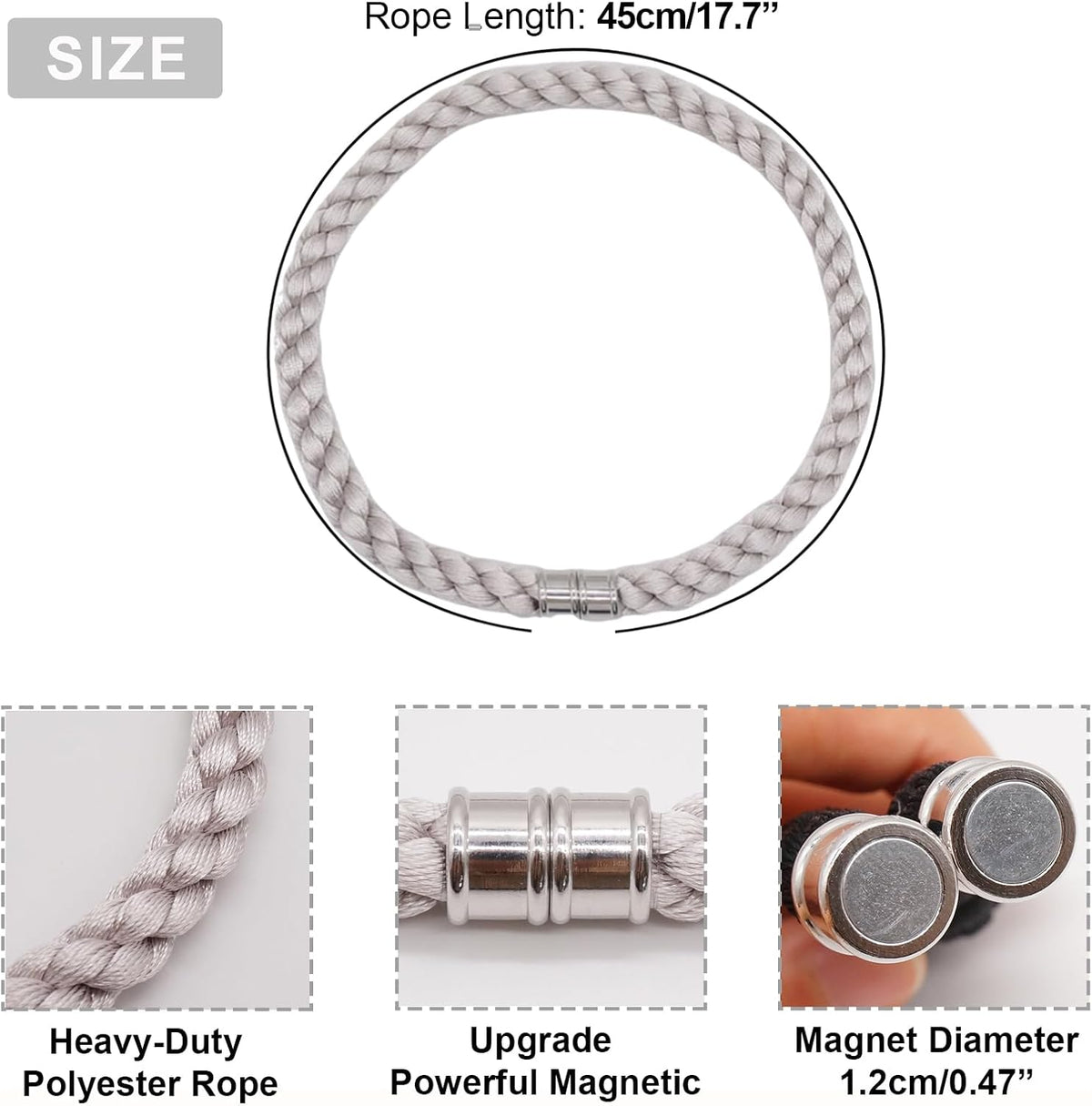 Magnetic Curtain Tiebacks, 2pcs Modern Handmade Rope Curtain Tie Backs Decorative Curtain Holdbacks Holders Cord for Window Sheer Drapes Indoor Outdoor, Grey