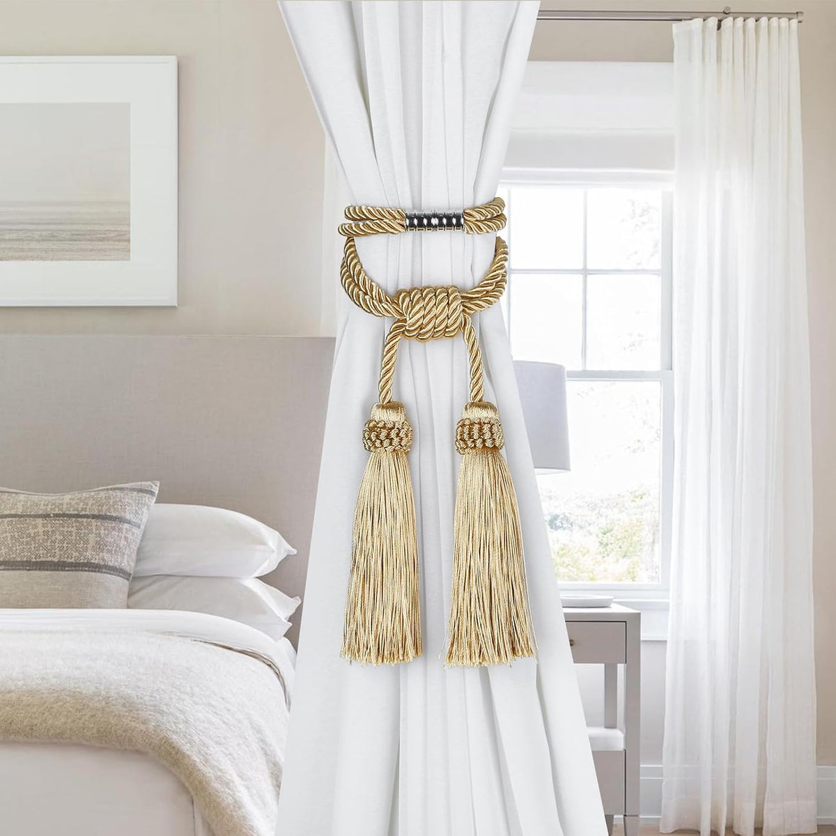 Magnetic Curtain Tiebacks Handmade Tassel Drapery Holdback,2P