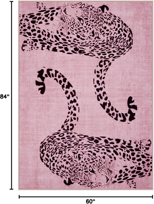 OJIA Leopard Print 5x7 Area Rugs for Living Room, Soft Carpet Washable Rugs