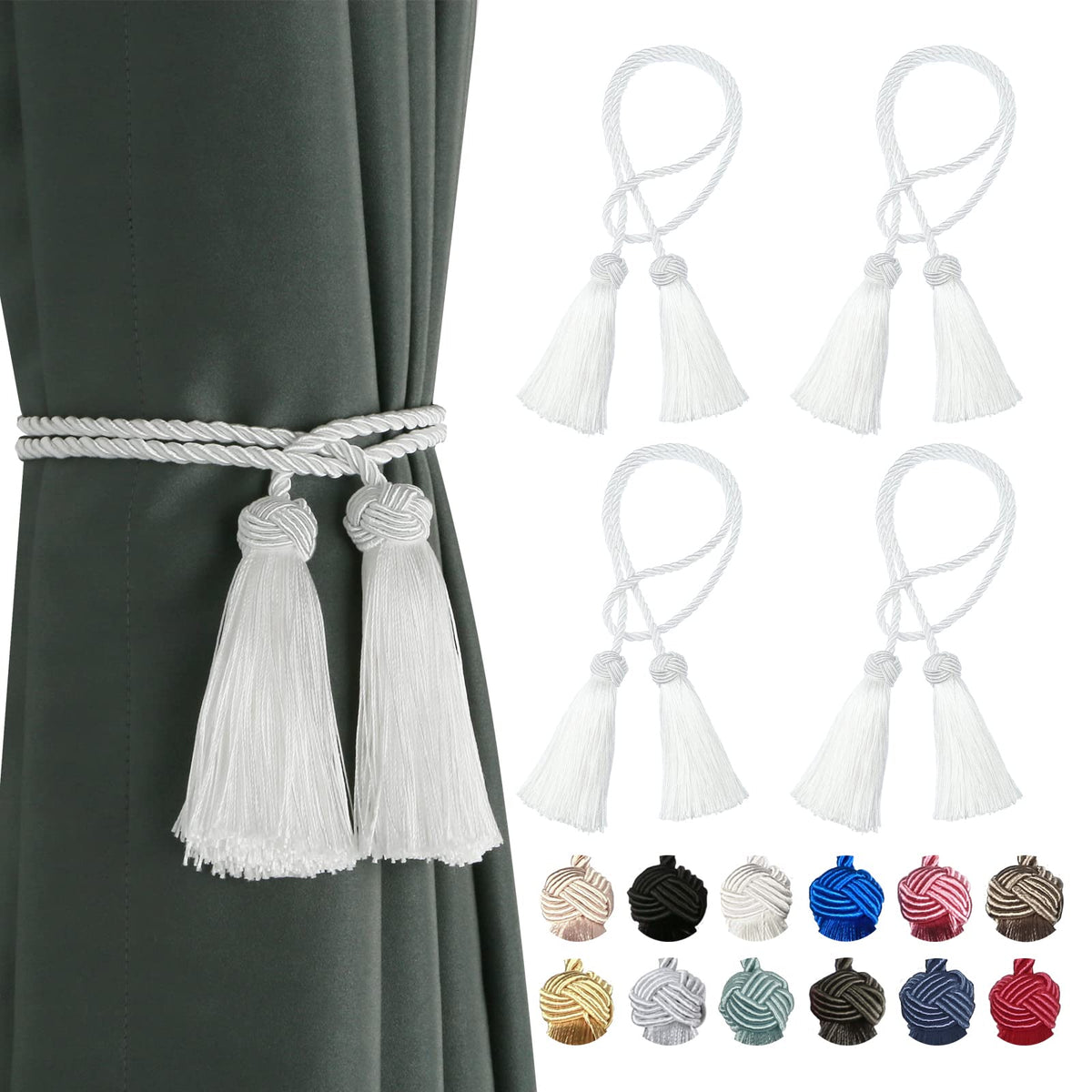 BEL AVENIR 2 Pack Handmade Rope Tassel Curtain Tiebacks