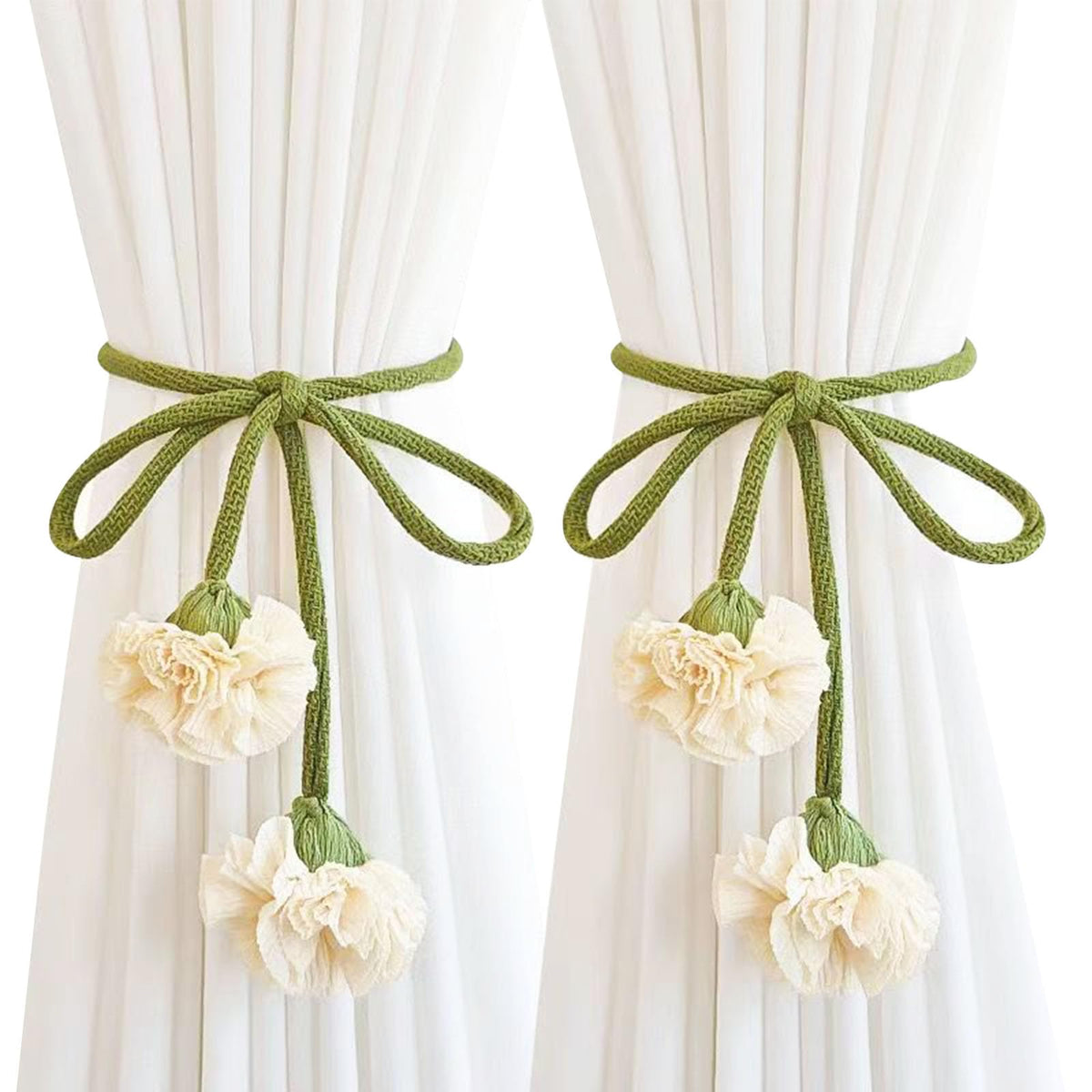 Handmade Curtains Tiebacks, Boho Flower Curtain Tie Backs Curtain Holder Tie Backs for Curtains Braided,Cute Flower Curtain Ties Decorative Rope for Bedroom Window Treatment (Orange)
