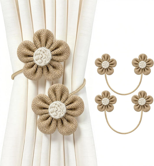 VIS'V Curtain Tiebacks, Twisted Boho Curtain Holdbacks, Khaki, 2 Pcs