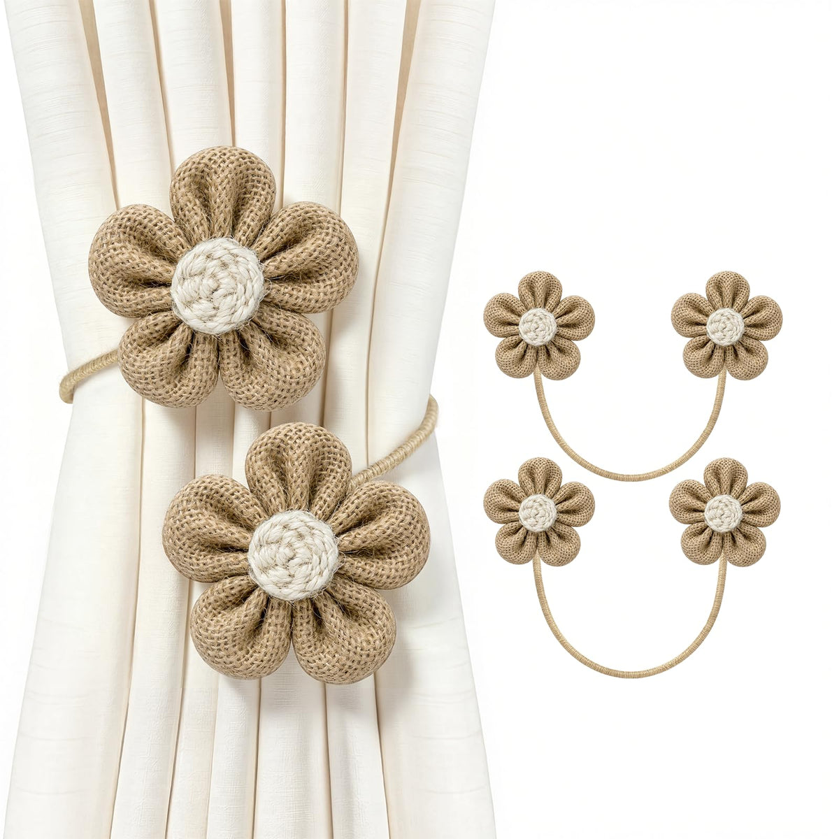 VIS'V Curtain Tiebacks, Twisted Boho Curtain Holdbacks, Khaki, 2 Pcs