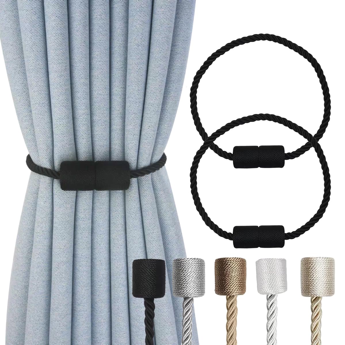 2 Pack Magnetic Curtain Tiebacks Modern Handmade Rope Curtain Tie Backs Decorative Drapes Holdbacks for Home Outdoor Bedroom Decorative Curtain (Beige)