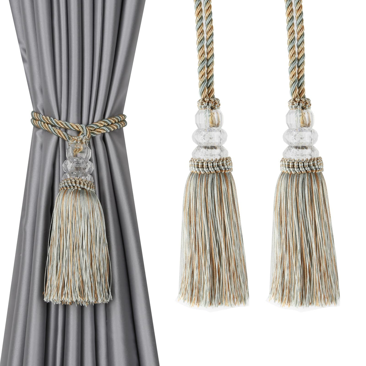 2 Pack Curtain Tiebacks with Tassel, White