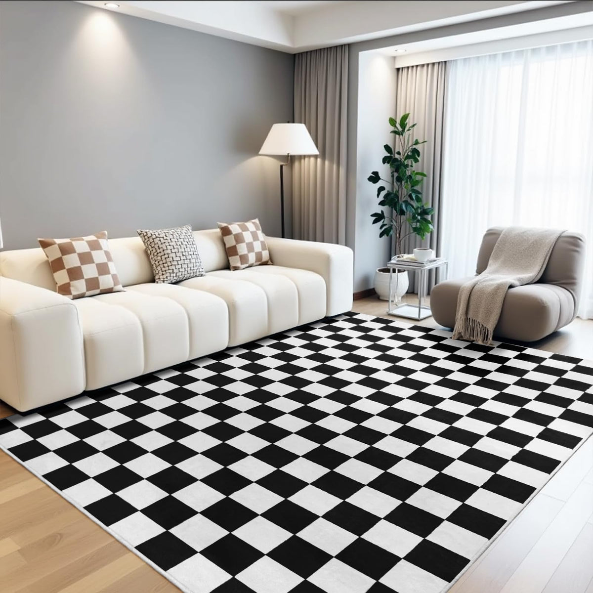 Terrug Multicolored Geometric Checkered Rug for Living Room, 5x7 Area Rugs