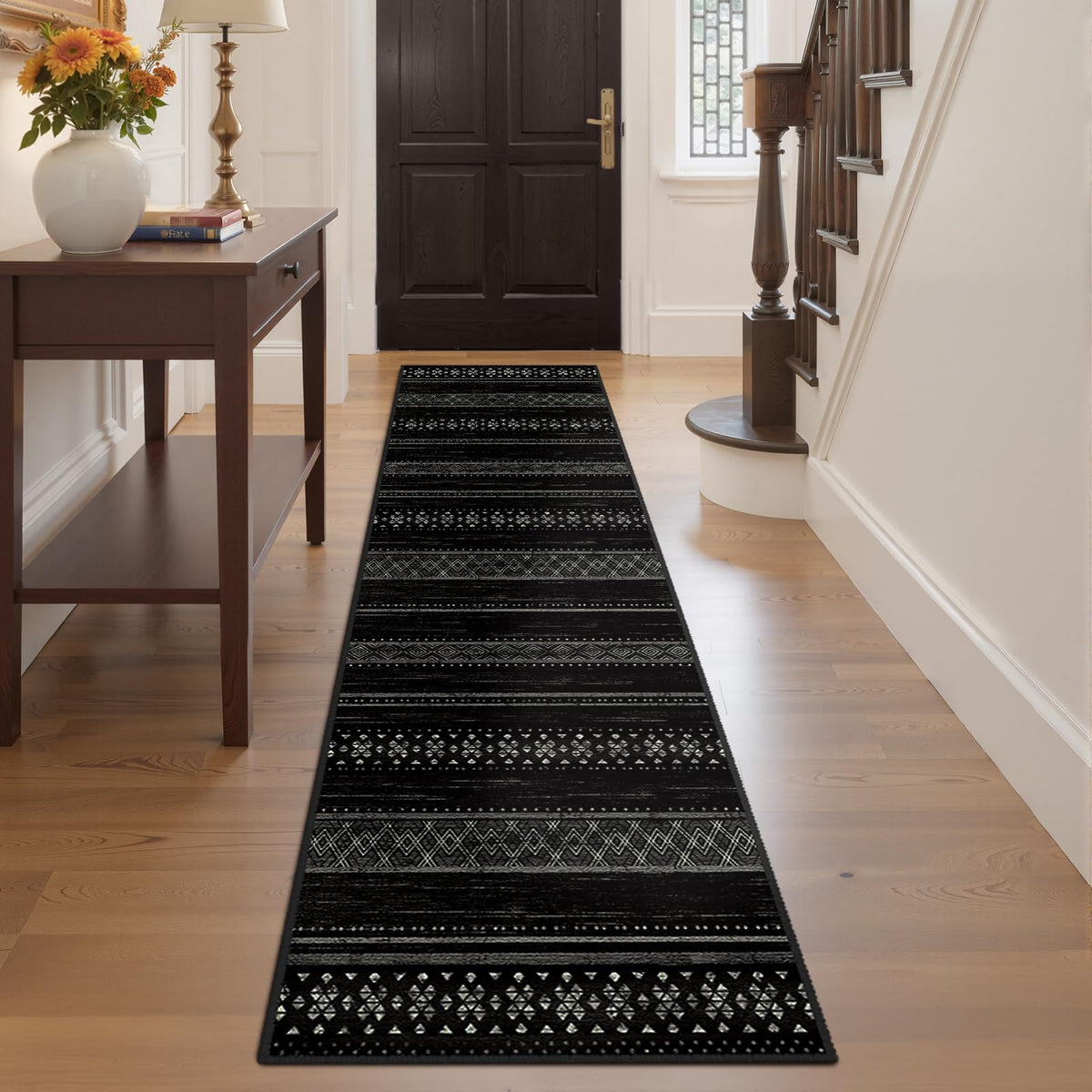 8x10 Washable Area Rugs for Living Room Boho Bedroom Rug Black/Brown
