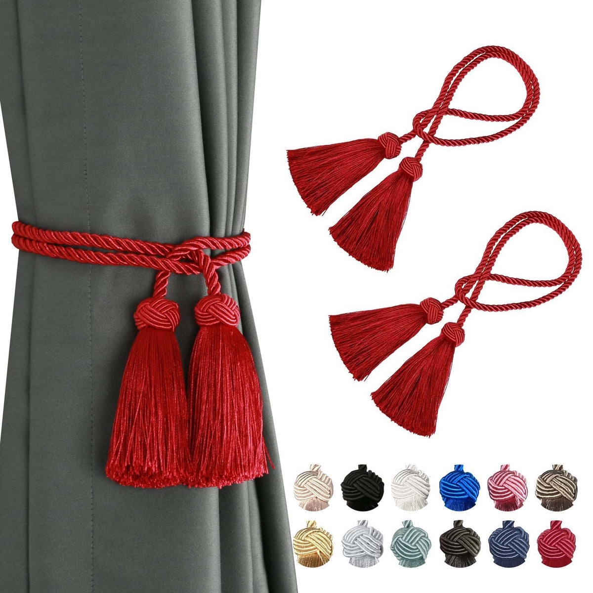 BEL AVENIR 2 Pack Handmade Rope Tassel Curtain Tiebacks