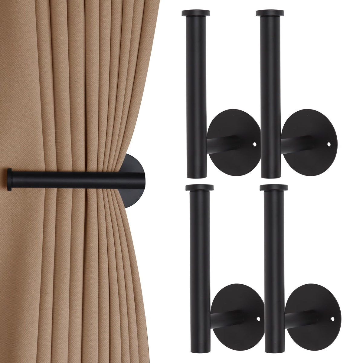 Groleca 2 Pack Curtain Holdbacks No Drill Curtain Tiebacks Self-Adhesive/Screw-in Curtain Holdbacks Curtain Pull Backs Curtain Hooks Curtain Holders Curtain Tie Backs for Curtains (2, Black)