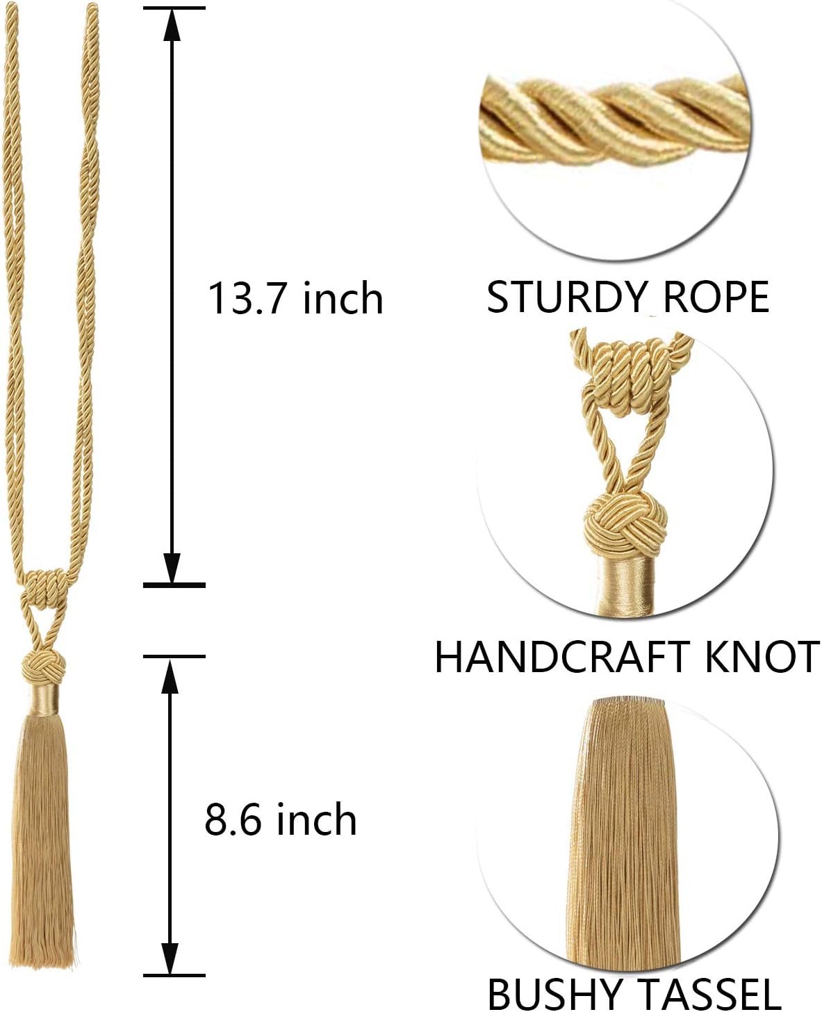 BEL AVENIR 2 Pack Curtain Tiebacks Hand-Woven Tassels Holdbacks