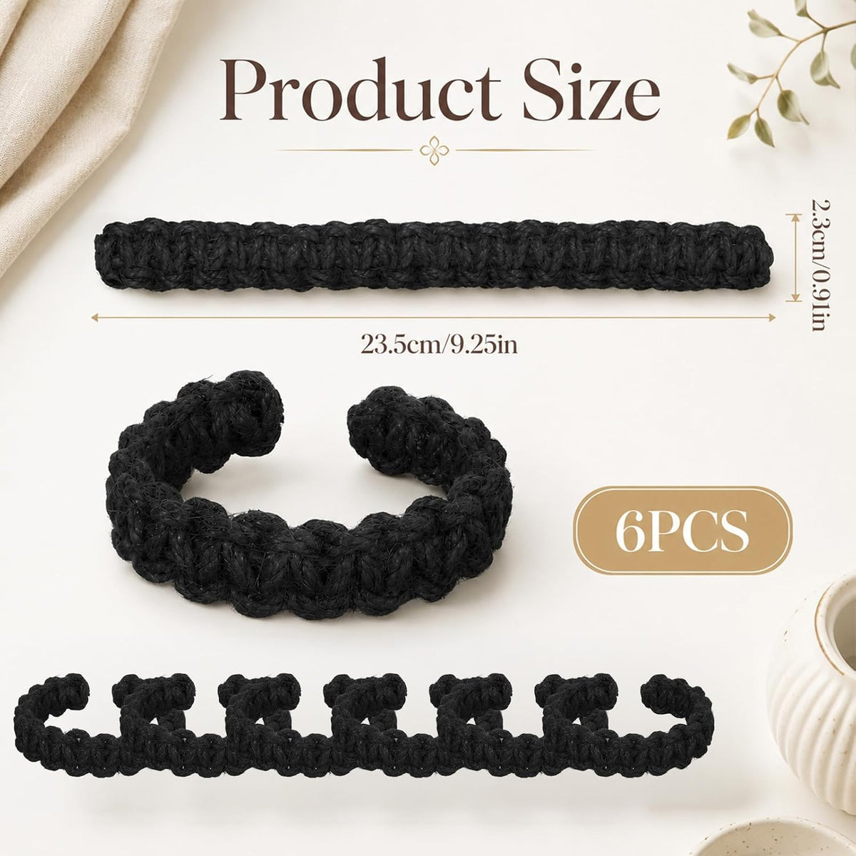 6 Pack Boho Braided Curtain Tiebacks, Curtain Holdbacks Tie Backs