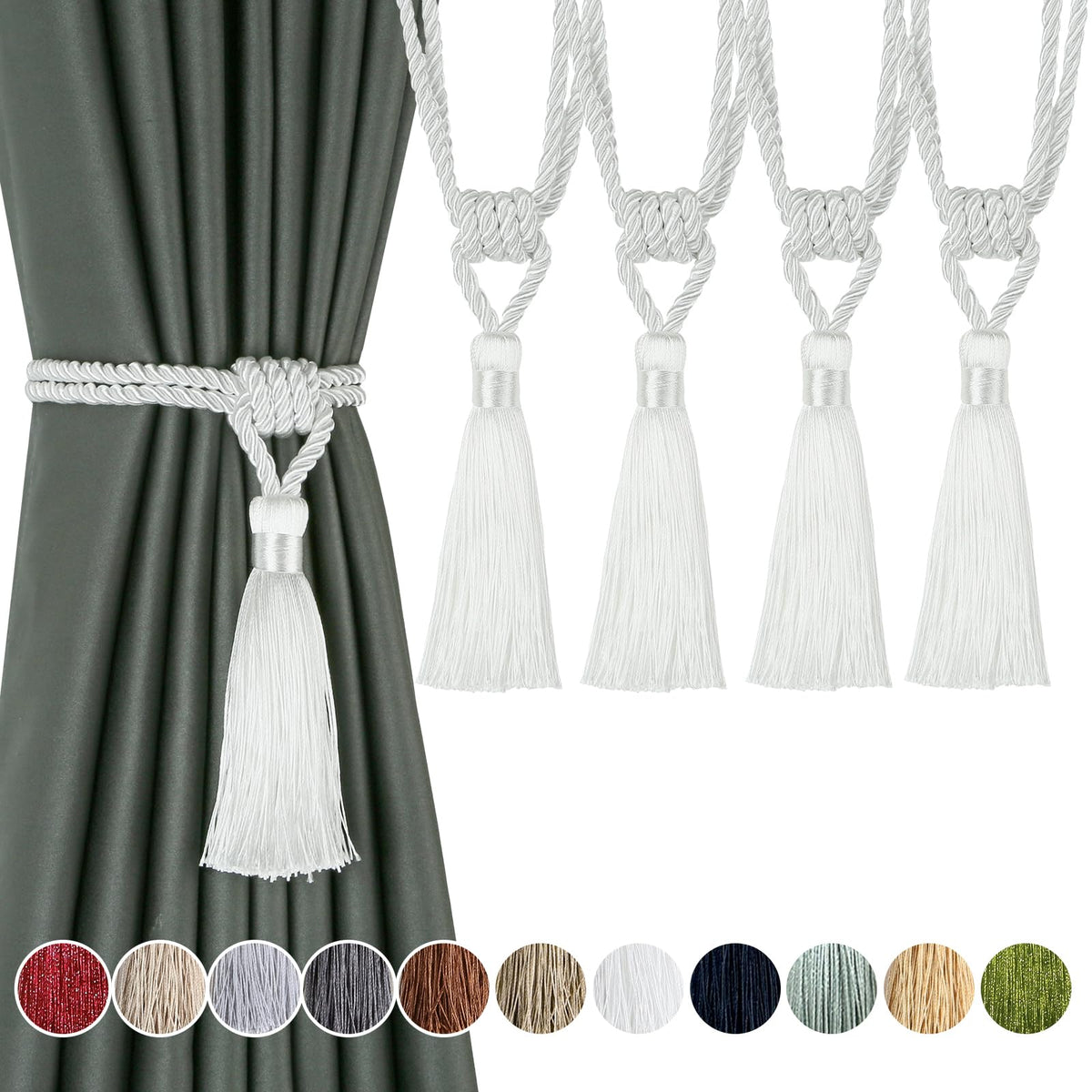4 Pack Curtain Tiebacks Handmade Tassel Rope Curtain Holdbacks