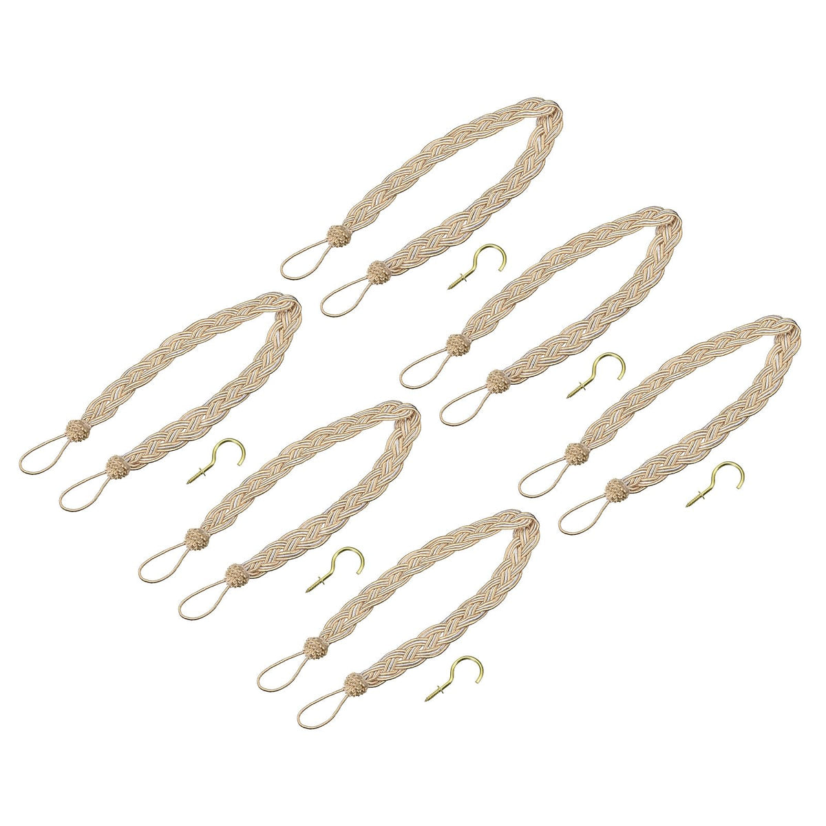 uxcell 4Pcs Curtain Tiebacks, 58cm/23 Braided Drapery Holdback Holder Decorative Rope Tie Back with 4 Metal Hooks, Taupe/Silver