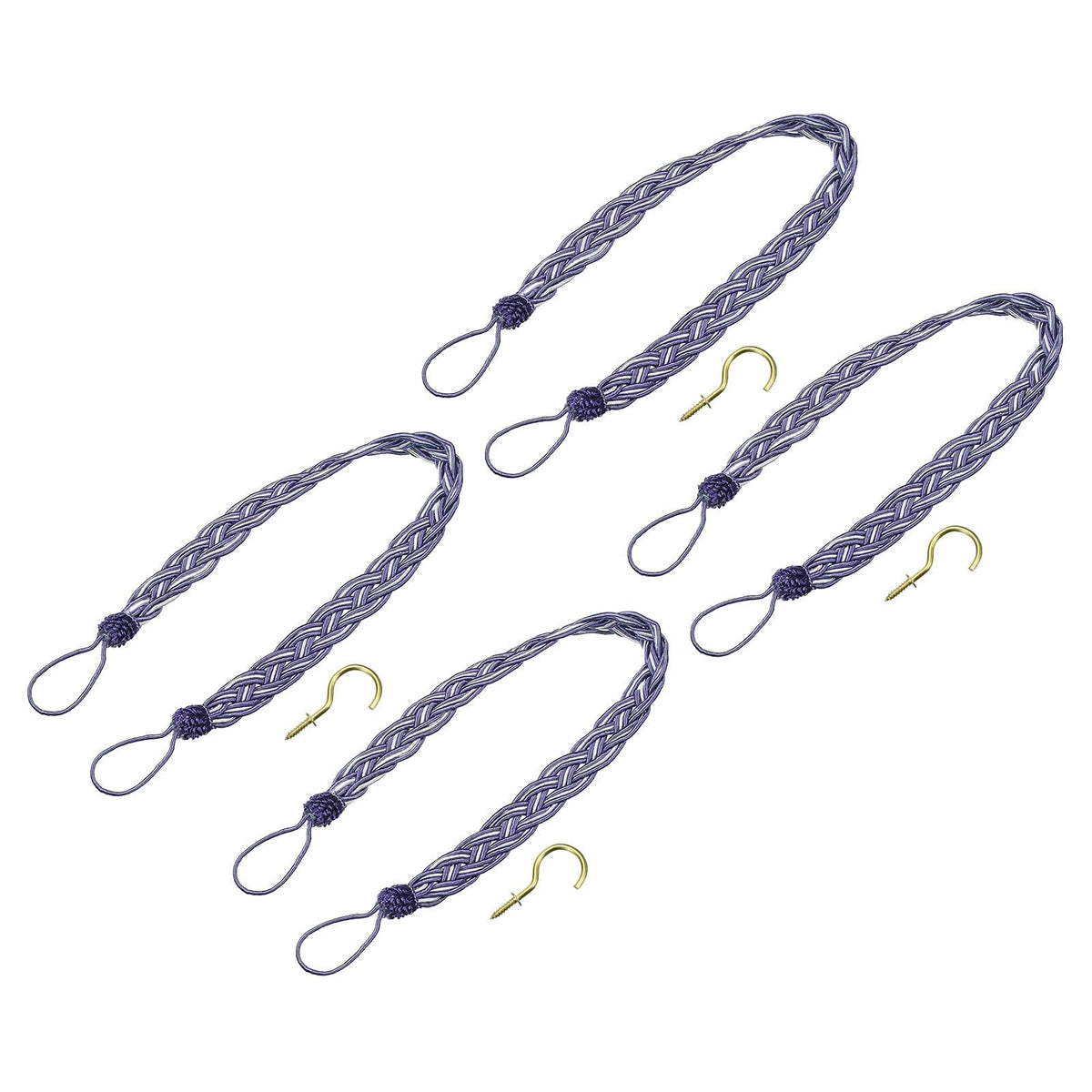 uxcell 4Pcs Curtain Tiebacks, 58cm/23 Braided Drapery Holdback Holder Decorative Rope Tie Back with 4 Metal Hooks, Taupe/Silver