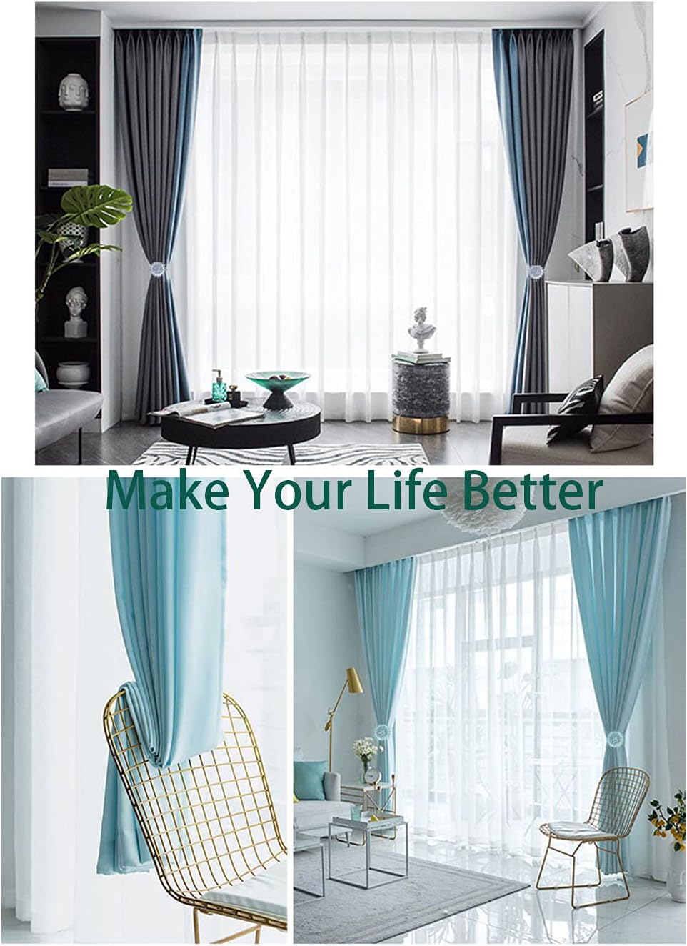 Magnetic Tiebacks for Curtains, 2 Pack Sparkling Crystal Flower Curtain Tiebacks Curtain Buckle Clips with High-Elastic Spring Wire for Home Office Decoration (White)