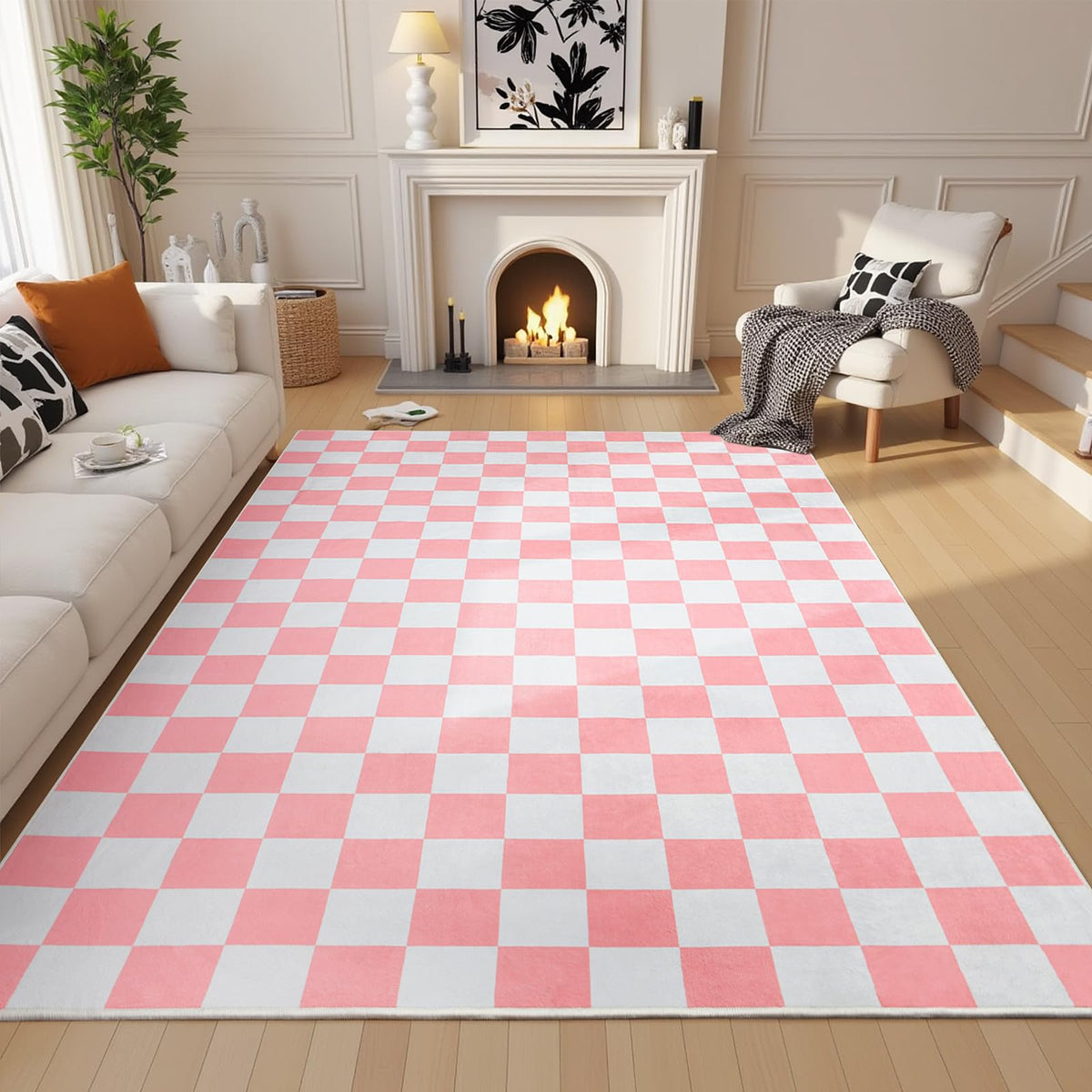 Terrug Multicolored Geometric Checkered Rug for Living Room, 5x7 Area Rugs