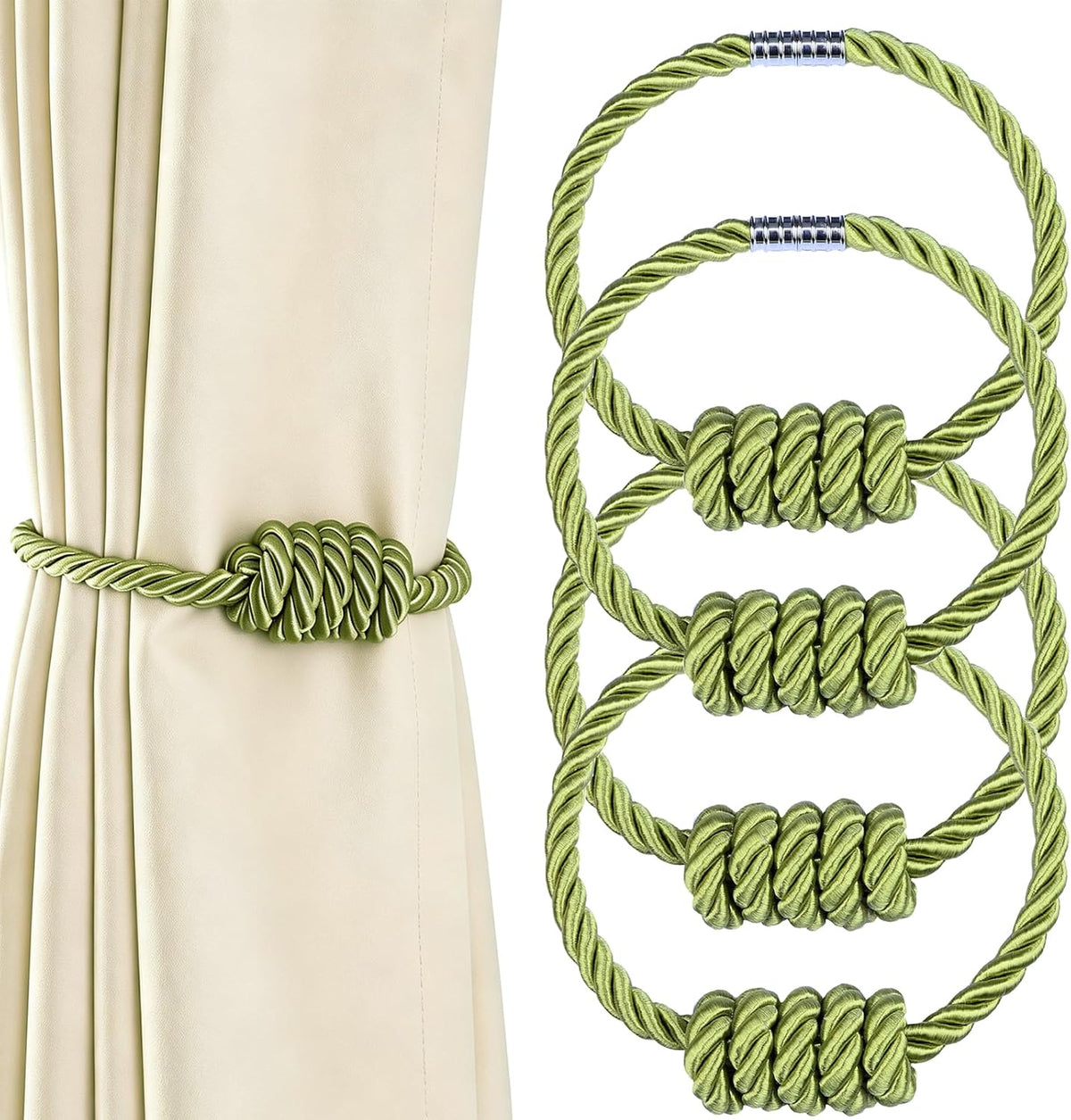 2 Pack Magnetic Curtain Tiebacks with Rope Knot(Gold,2P)