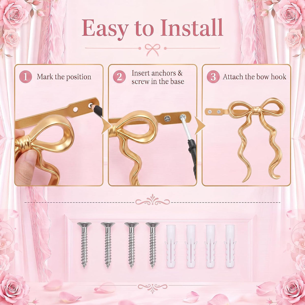 Hicarer 2 Pcs Gold Bow Curtain Holdbacks Metal Bow Curtain Tiebacks