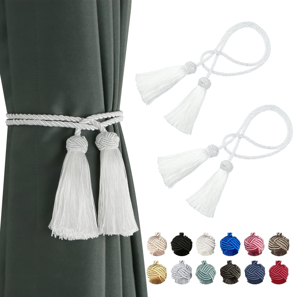 BEL AVENIR 2 Pack Handmade Rope Tassel Curtain Tiebacks