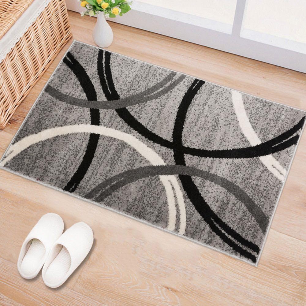 Rugshop Wavy Circles Fade-Resistant Living Room Area Rug Gray 5'3" x 7'3"
