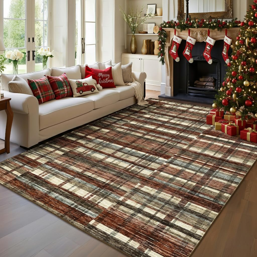 Large Living Room Rugs 8x10 Area Rugs Machine Washable Modern Geometric Neutral Rug Non Slip Low Pile Farmhouse Stain Resistant Carpet for Bedroom Nursery Classroom Dorm 8'x10' Multi