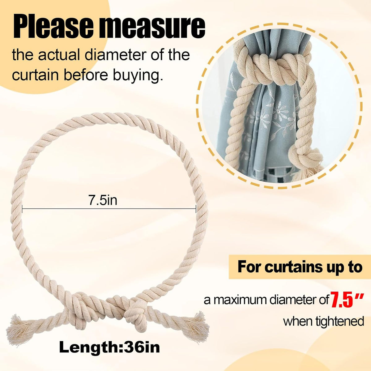 Apipi 4 Pcs Hand Woven Curtain Tiebacks for Yard Garden Farmhouse Drapery