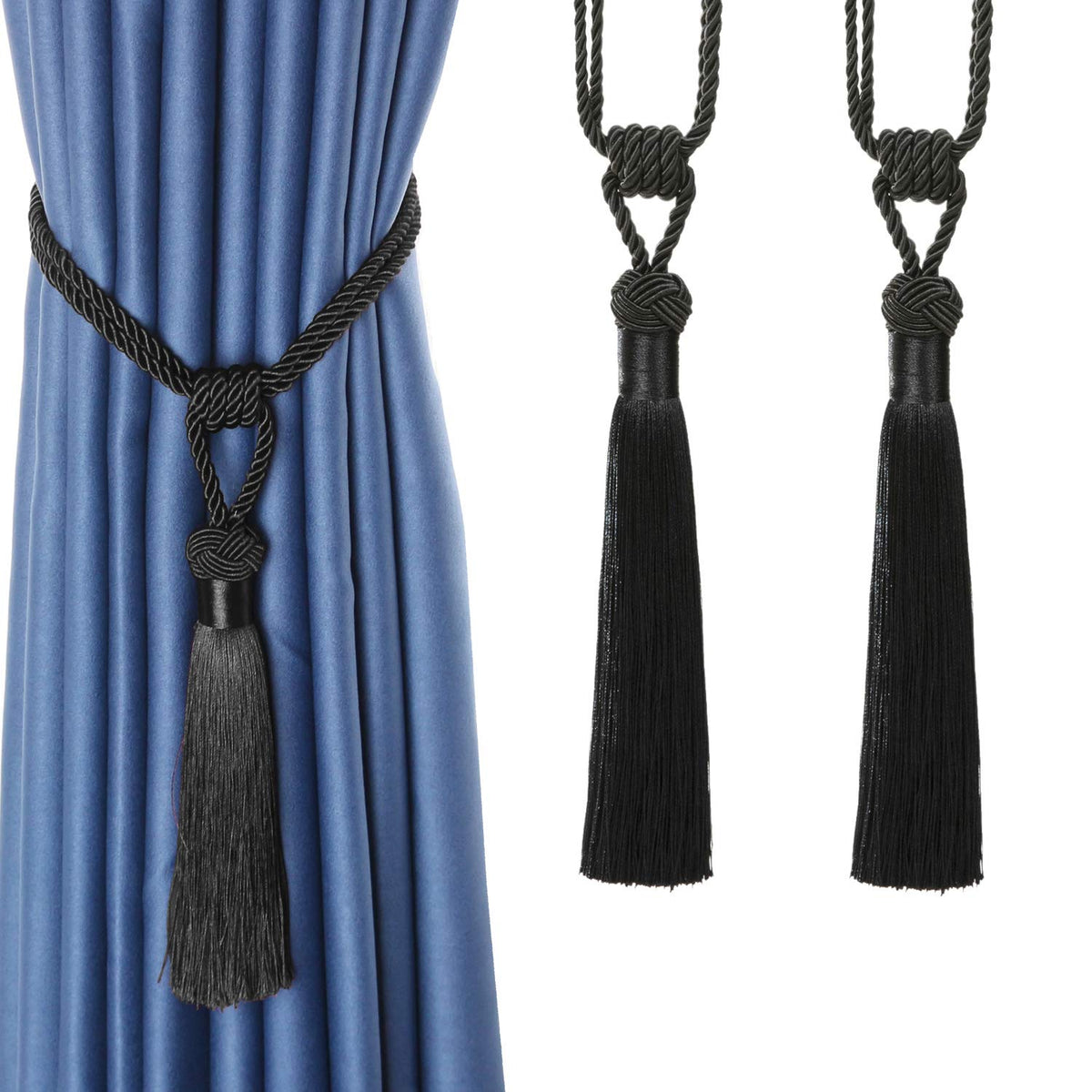BEL AVENIR 2 Pack Curtain Tiebacks Hand-Woven Tassels Holdbacks