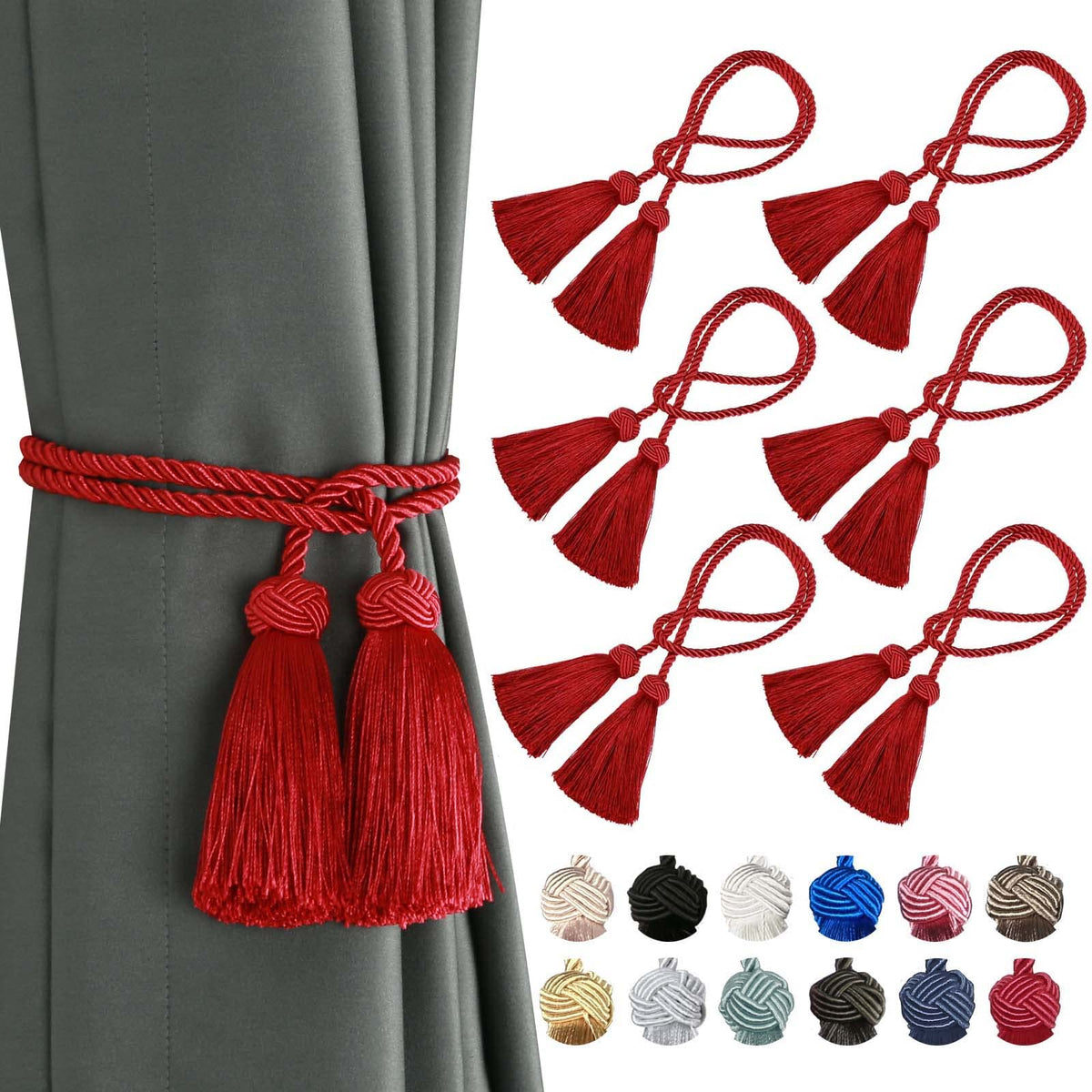 BEL AVENIR 2 Pack Handmade Rope Tassel Curtain Tiebacks