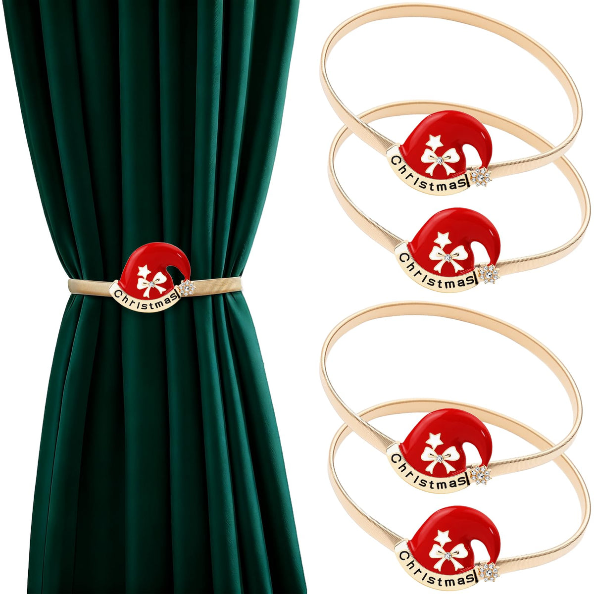 4 Pack Christmas Curtain Tieback Buckle Aluminum Alloy Spring Design Curtain Holdback Carving Design Christmas Curtain Ties for Drapes Curtain Ties Backs Modern Christmas Decor (Maple Leaf)