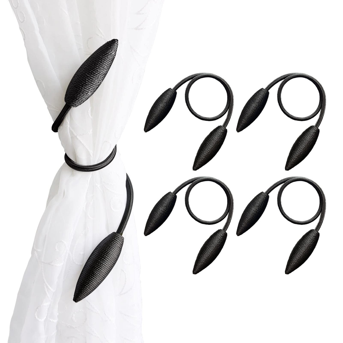 Valea Home 2 Pieces Curtain Tiebacks Clips Creative Window Drape Twist Tie Backs European Style Custom Made Curtain Holders Decorative Draperies Holdbacks, Black