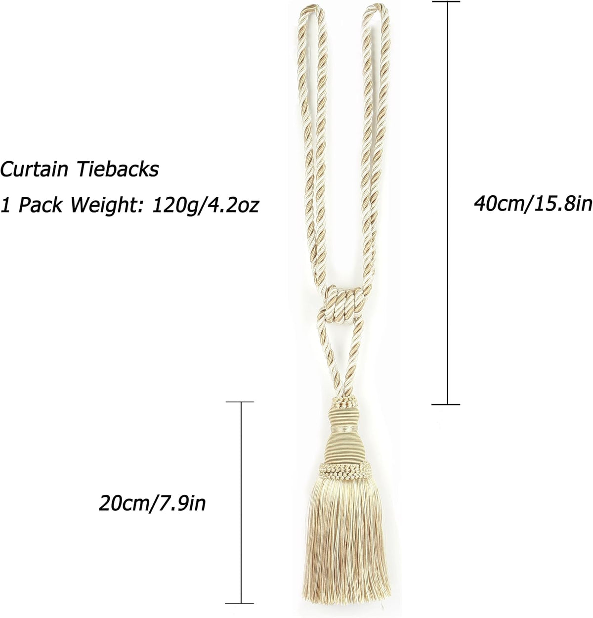 BEL AVENIR 2 Pack Curtain Tiebacks Tassel Drapery Tie-Backs Rope Holdbacks