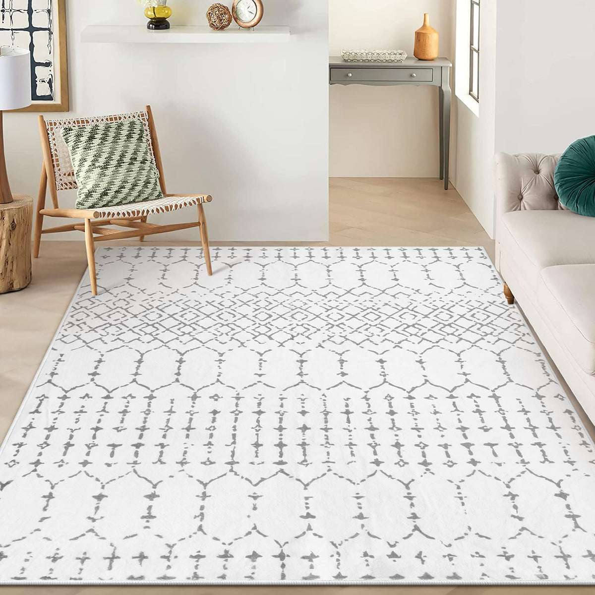 Lahome Moroccan Black Area Rug for Living Room 3x5 Non-Slip Washable Stain Resistant Large Kitchen Rugs Throw Low-Profile Soft Bedroom Carpet Geometric Print Rug for Entryway Dining Room Hana