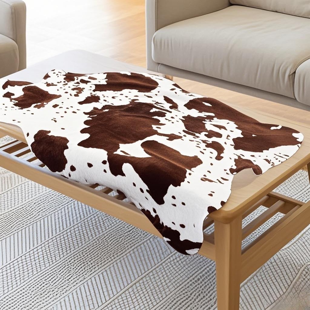 Sgizoku Cow Print Rug - 3.6x2.5 Feet Cow Hide Rugs Faux Cowhide Rug Cute Area Rug Fun Western Room Decor Cow Rugs for Living Room Bedroom Non-Slip Brown(43 inches x 29 inches)