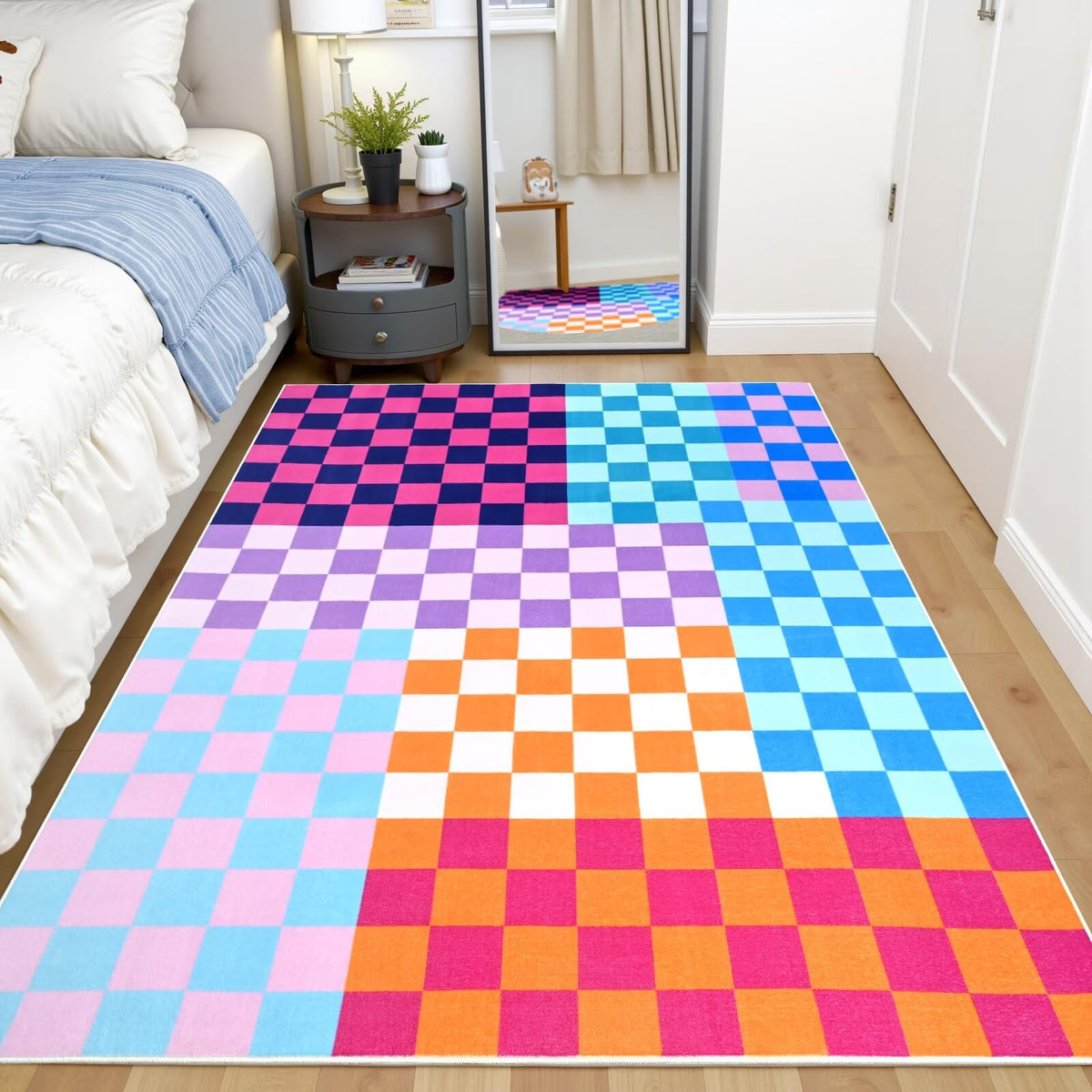 Terrug Multicolored Geometric Checkered Rug for Living Room, 5x7 Area Rugs