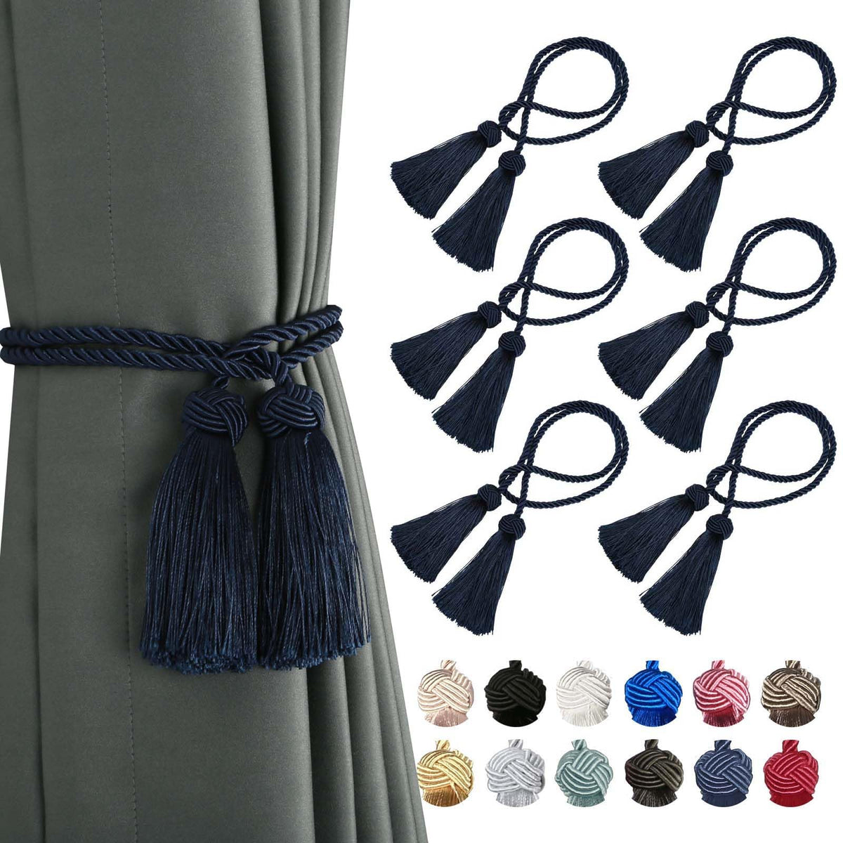 BEL AVENIR 2 Pack Handmade Rope Tassel Curtain Tiebacks