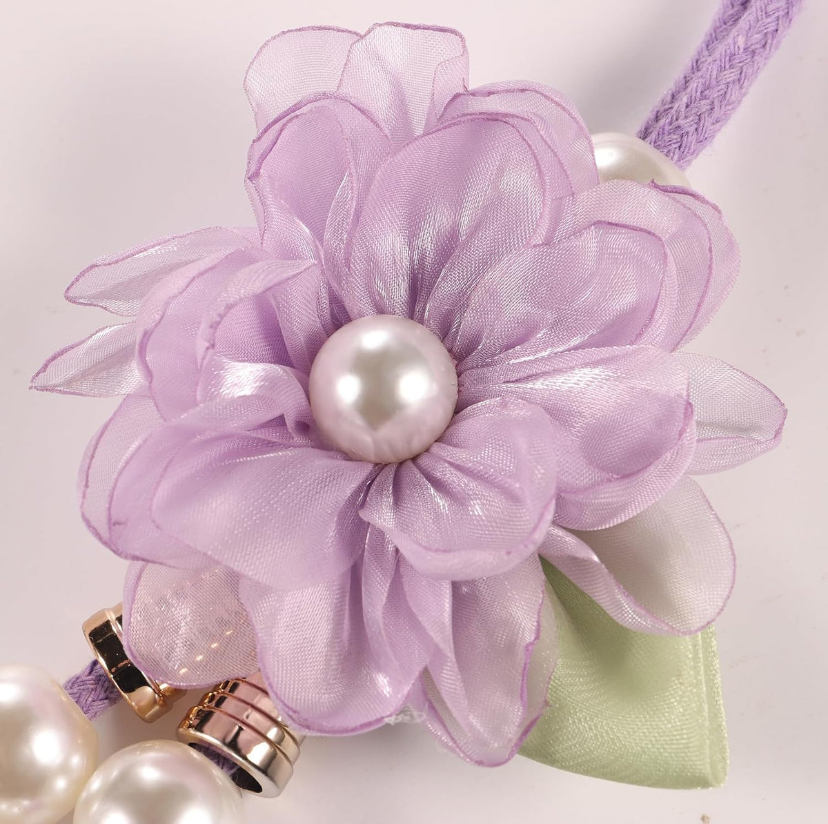 Adjustable Curtain Tiebacks， 4-Pack Hand-Woven Rope with Silk Flower & Pearl， Decorative Window Cord Holders for Drapery， Long Loop Design for All Curtain Thickness (Purple)