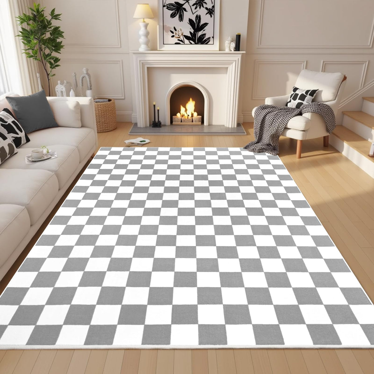 Terrug Multicolored Geometric Checkered Rug for Living Room, 5x7 Area Rugs