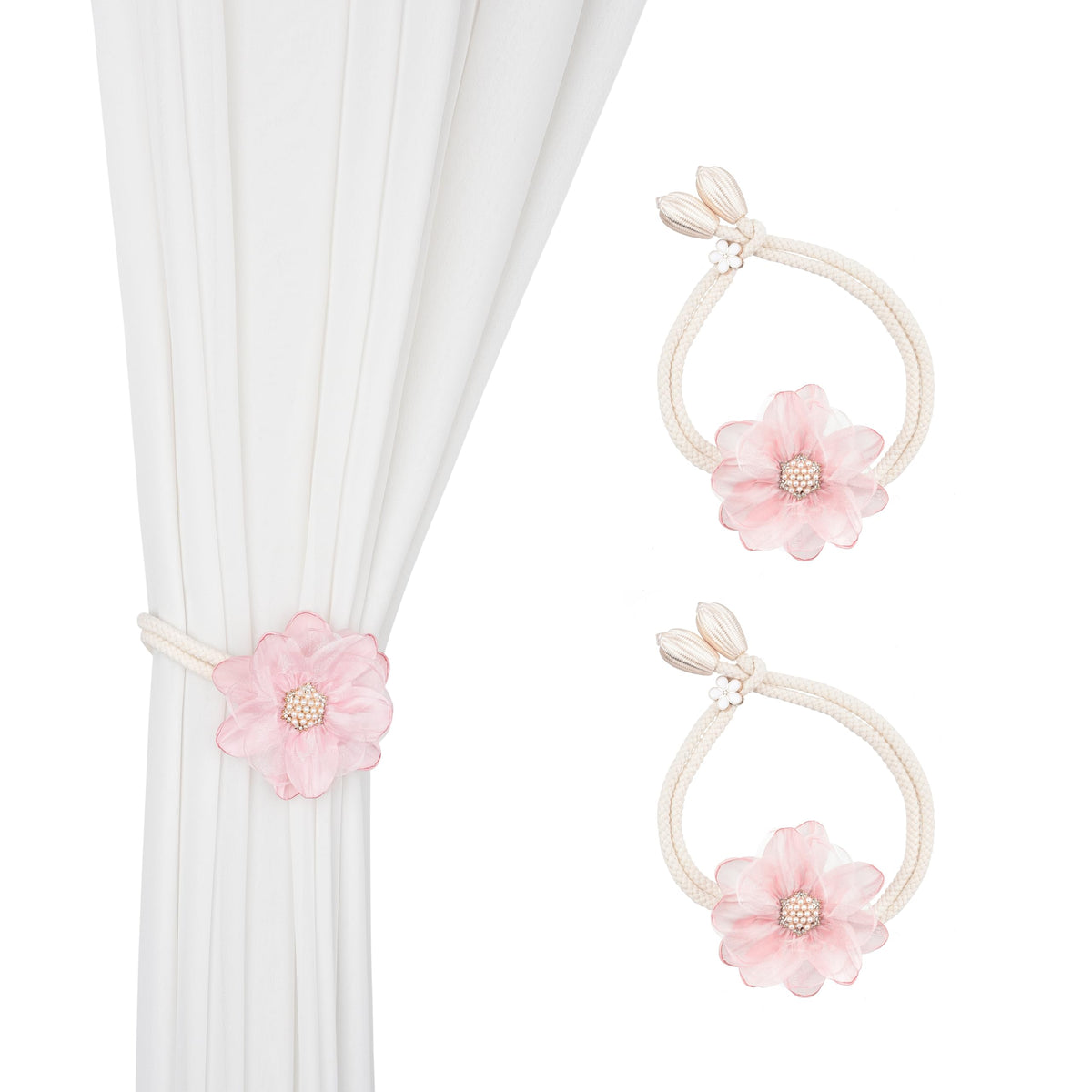 SUQ I OME Lotus Flower Curtain Tiebacks Holdbacks, Green