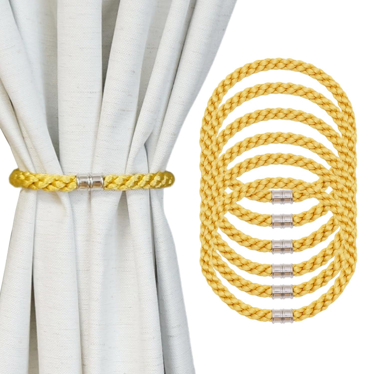 Magnetic Curtain Tiebacks, 2pcs Modern Handmade Rope Curtain Tie Backs Decorative Curtain Holdbacks Holders Cord for Window Sheer Drapes Indoor Outdoor, Grey