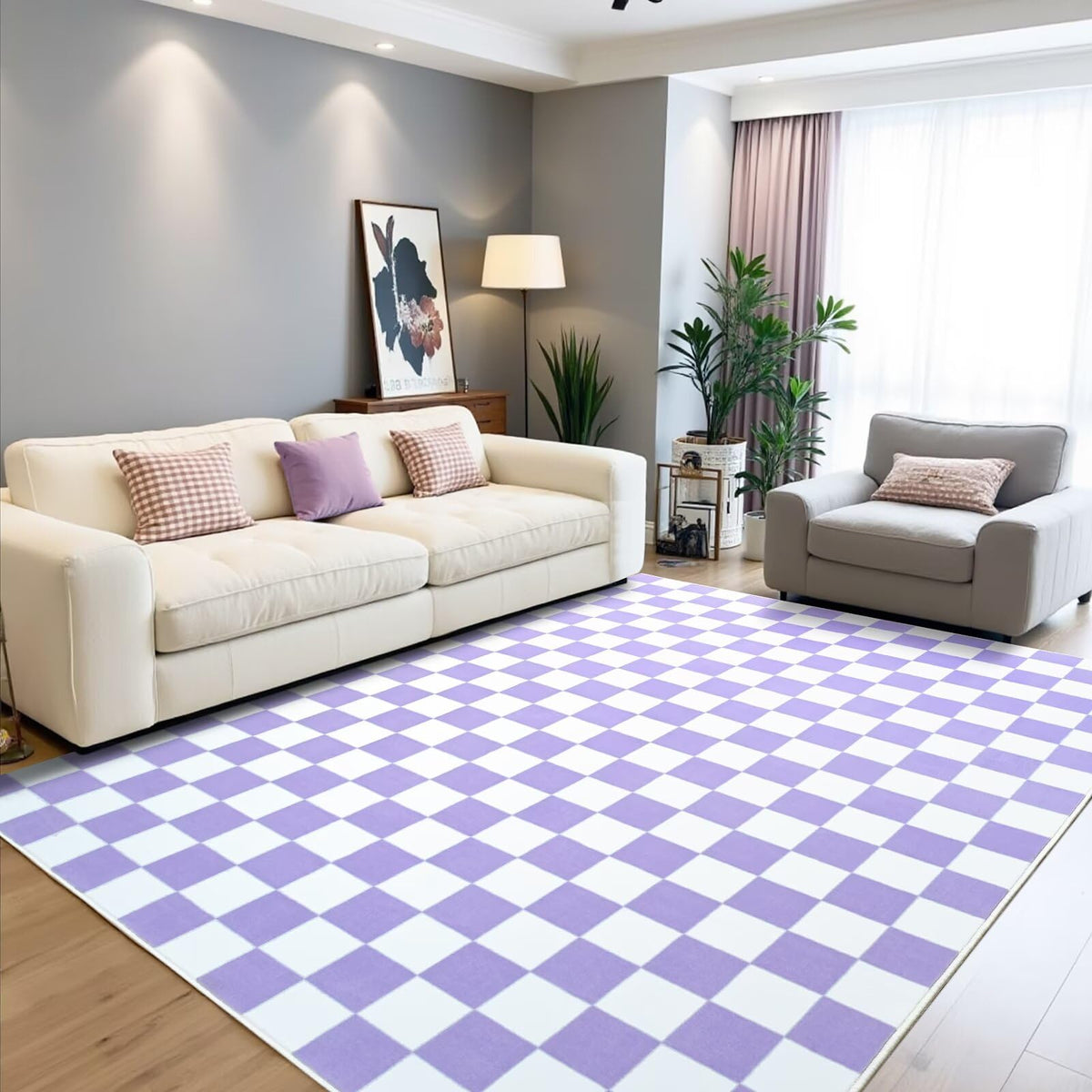 Terrug Multicolored Geometric Checkered Rug for Living Room, 5x7 Area Rugs