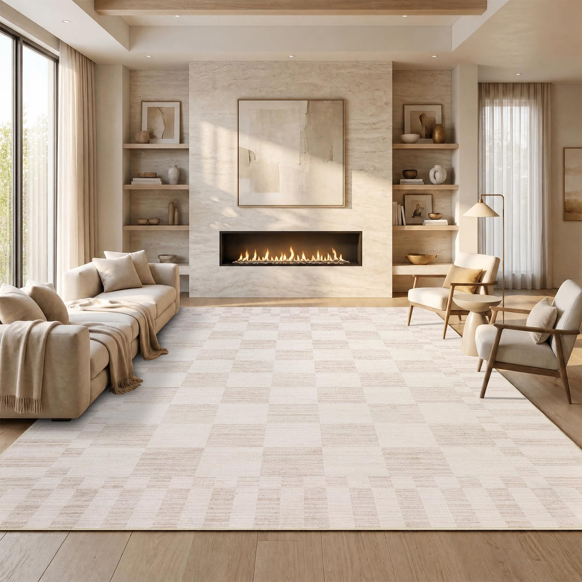 GarveeHome Brown Checkered Rug 5x7 Area Rugs Washable Living Room 5x7 Rug