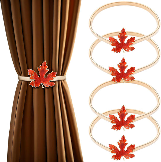 4 Pack Christmas Curtain Tieback Buckle Aluminum Alloy Spring Design Curtain Holdback Carving Design Christmas Curtain Ties for Drapes Curtain Ties Backs Modern Christmas Decor (Maple Leaf)