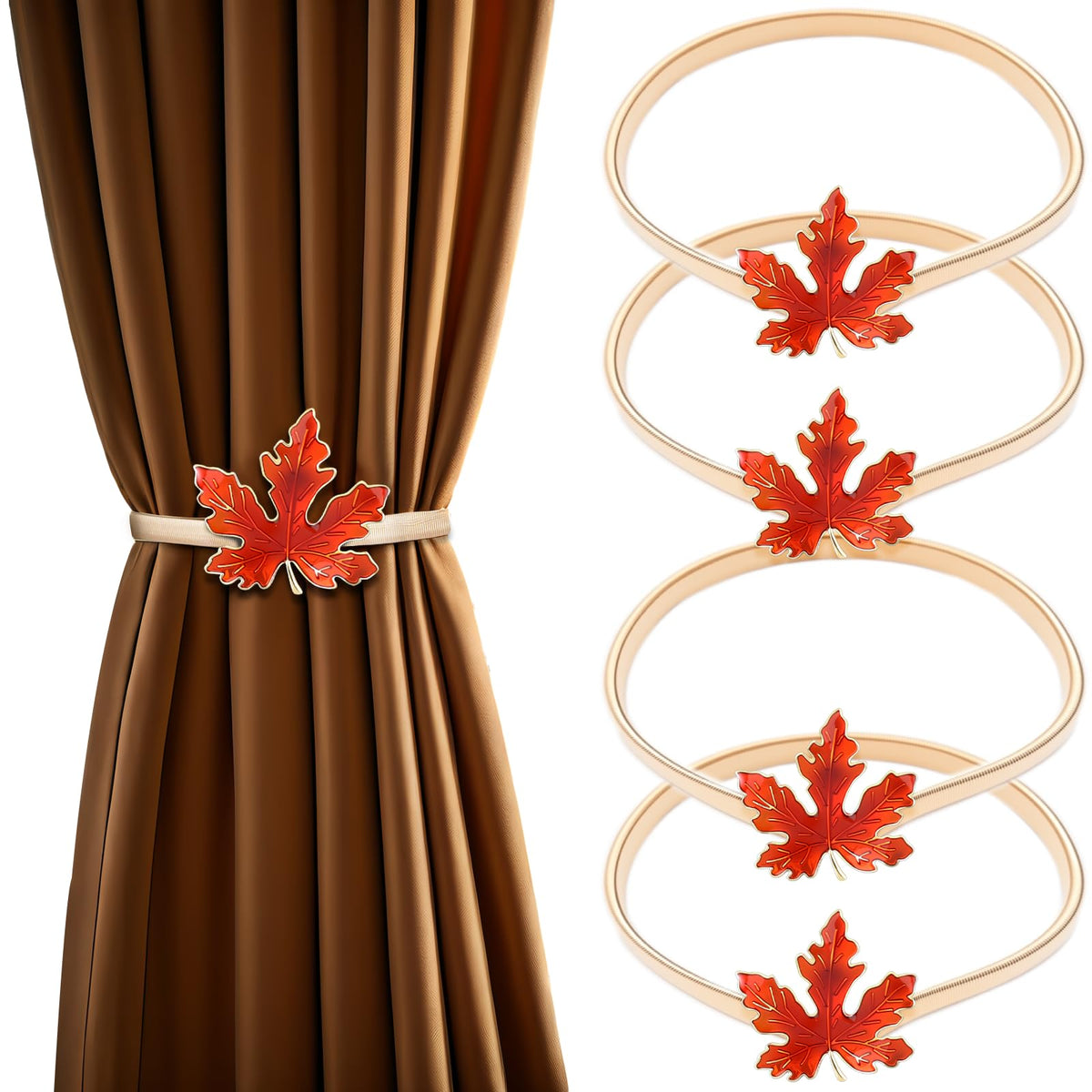 4 Pack Christmas Curtain Tieback Buckle Aluminum Alloy Spring Design Curtain Holdback Carving Design Christmas Curtain Ties for Drapes Curtain Ties Backs Modern Christmas Decor (Maple Leaf)