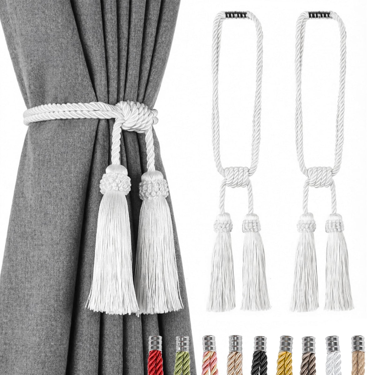 Magnetic Curtain Tiebacks Handmade Tassel Drapery Holdback,2P