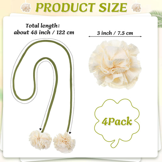 Tegeme 4 Pcs Curtain Tiebacks Flower Curtain Holdbacks Boho Floral Drapery Holdbacks No Drill DIY Decorative Ties for Home Office Wall Hangings Nursery Bedroom Decor(White,Boho Flower)